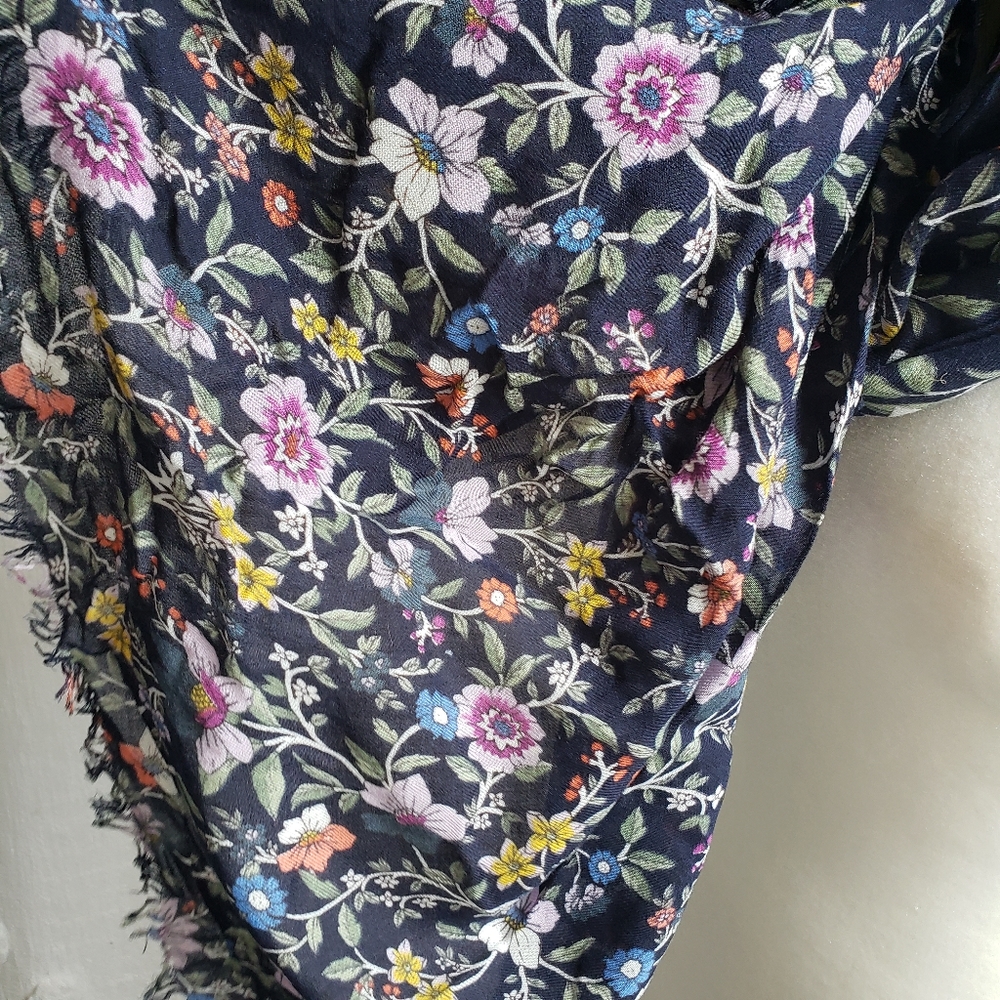 Navy Blue Floral Bohemian Scarf - Picture 4 of 4